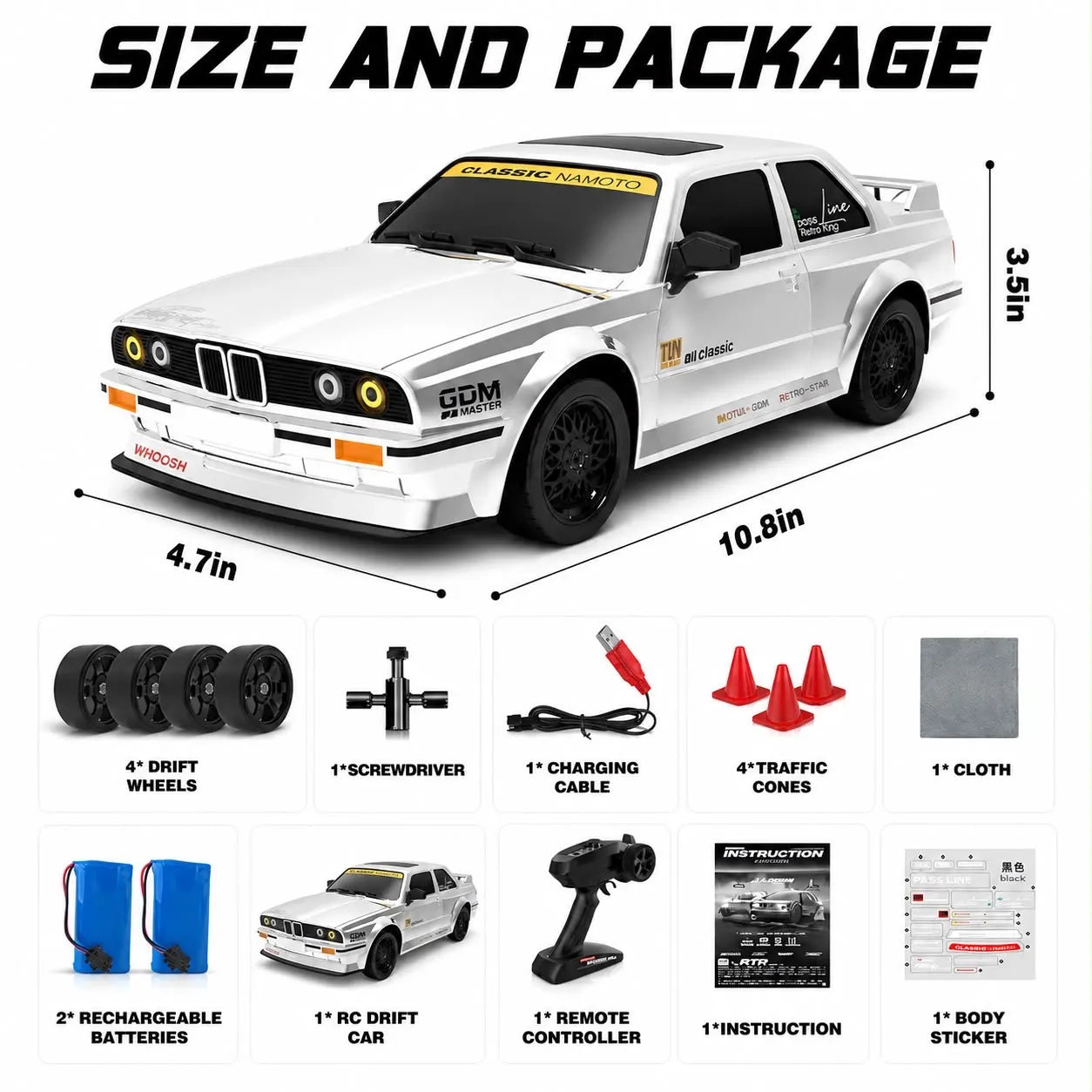 BMW M3 Retro 1:16 4WD RC Drift Car | 50KM/H High-Speed RTR with ESP Gyro & LED Lights
