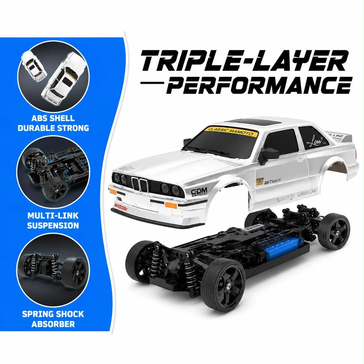 BMW M3 Retro 1:16 4WD RC Drift Car | 50KM/H High-Speed RTR with ESP Gyro & LED Lights