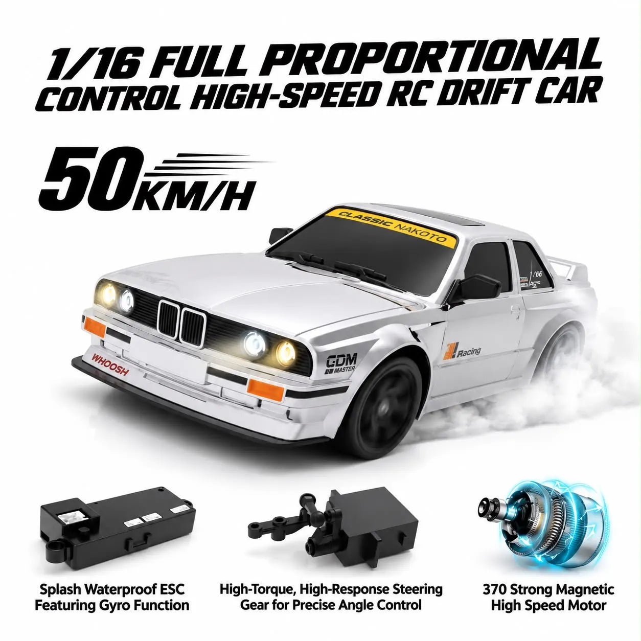 BMW M3 Retro 1:16 4WD RC Drift Car | 50KM/H High-Speed RTR with ESP Gyro & LED Lights