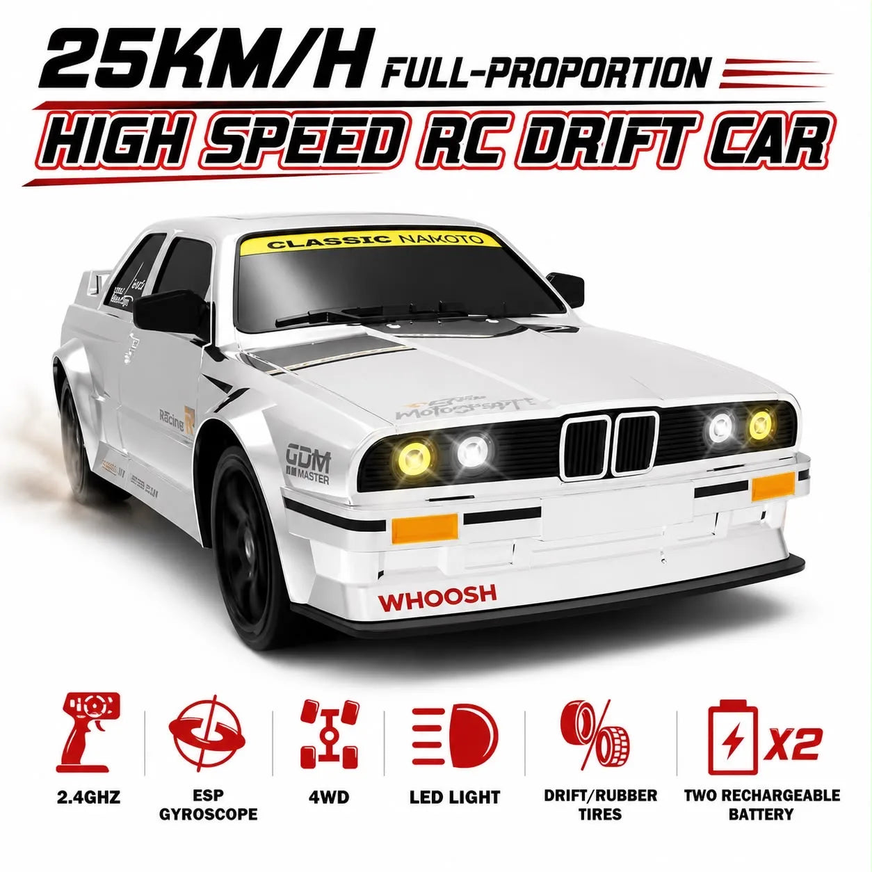 BMW M3 Retro 1:16 4WD RC Drift Car | 50KM/H High-Speed RTR with ESP Gyro & LED Lights