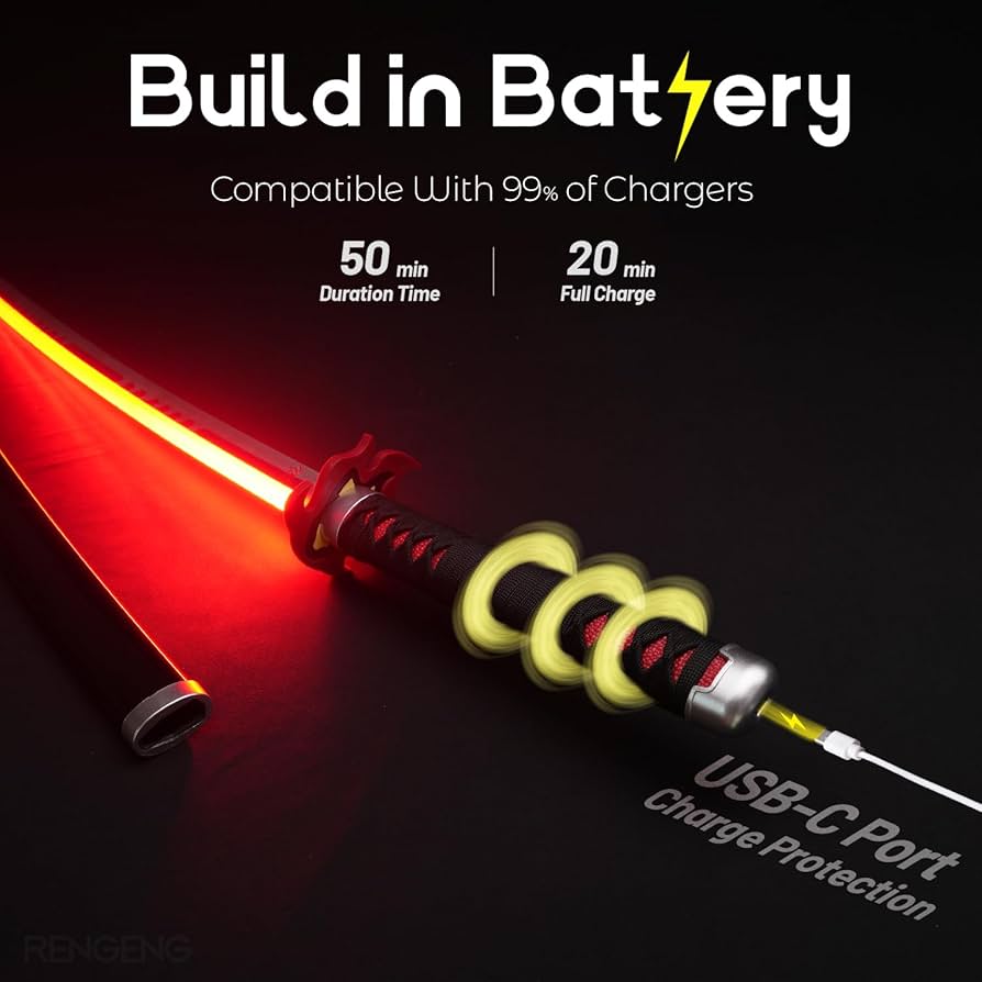 Demon Slayer: Tsugikuni Yoriichi’s Nichirin Led Katana 104cm(stand free)