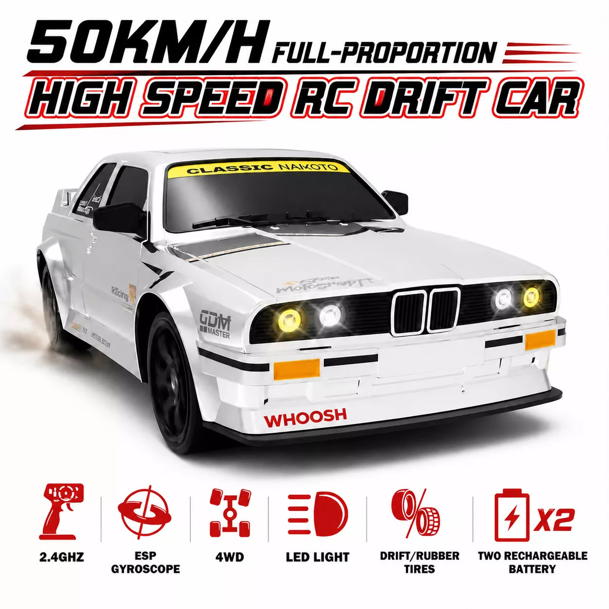 BMW M3 Retro 1:16 4WD RC Drift Car | 50KM/H High-Speed RTR with ESP Gyro & LED Lights