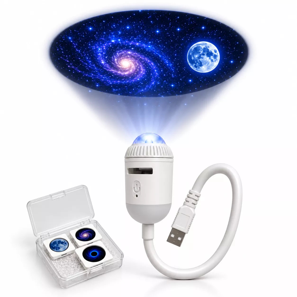 USB Starry Sky Projector with 3 Projection Chips | Moon, Galaxy & Black Hole Night Light