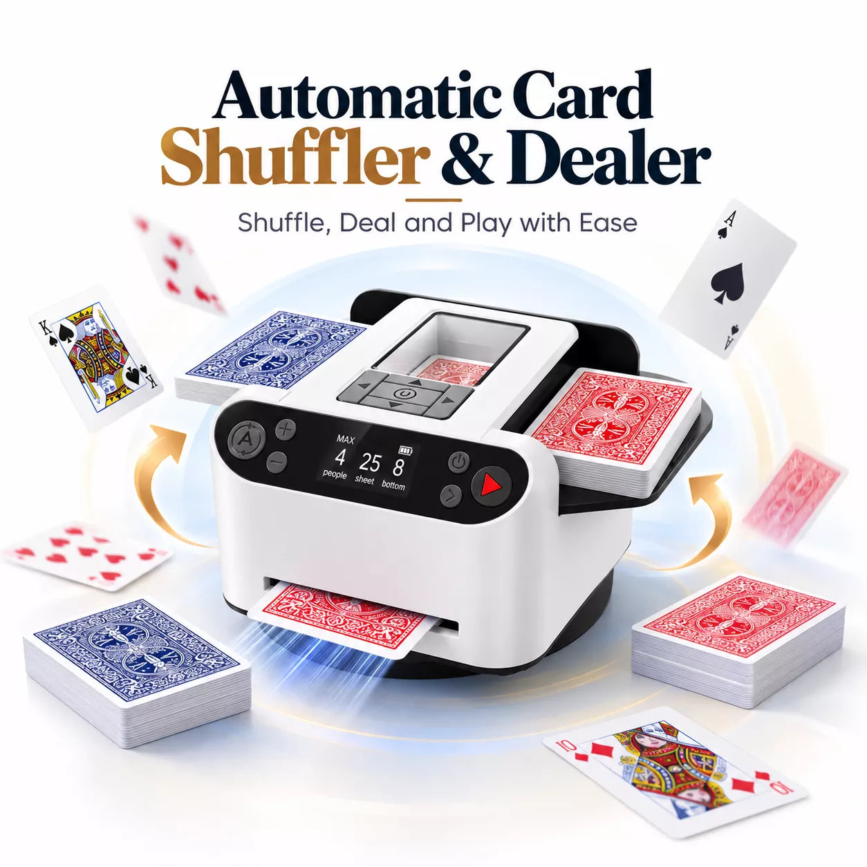 Card Distribution Machine | 2-in-1 Automatic Card Shuffler & Dealer | 360° Rotating, 2–8 Players