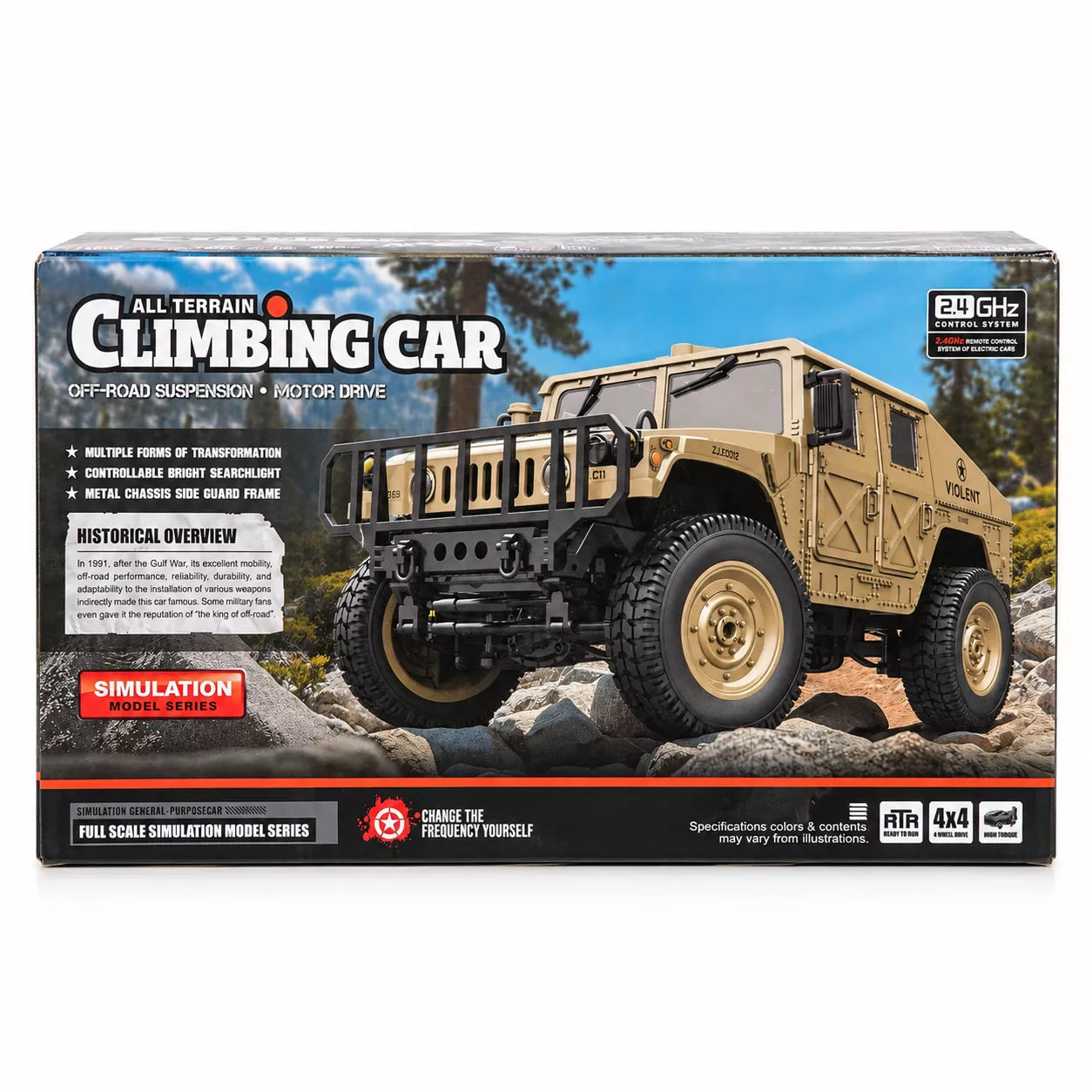 1:16 RC Military Tank | 4WD Off-Road Crawler with 360° Rotation, 2.4GHz Remote